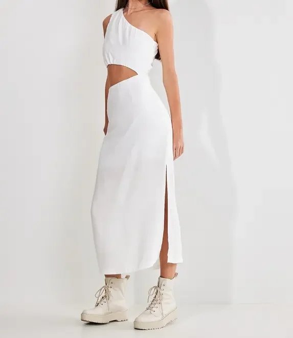 vestido ombro único off-white vestido ombro único off-white