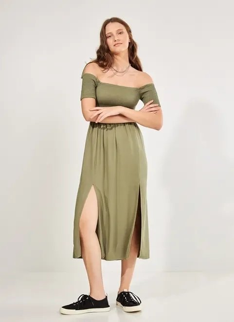 vestido ombro a ombro verde militar vestido ombro a ombro verde militar