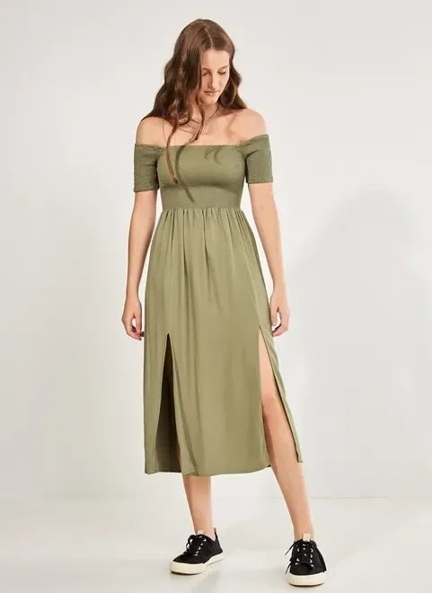 vestido ombro a ombro verde militar vestido ombro a ombro verde militar