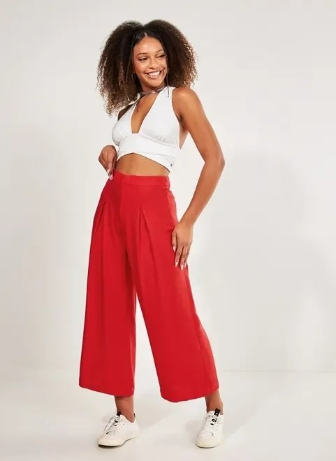 calça wide leg cropped vermelha calça wide leg cropped vermelha