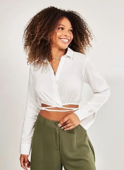 camisa cropped de manga longa com amarração camisa cropped de manga longa com amarração