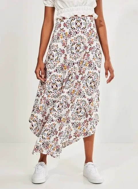 saia off-white floral com bolsos saia off-white floral com bolsos
