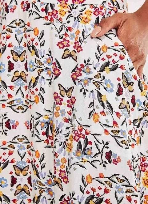 saia off-white floral com bolsos saia off-white floral com bolsos