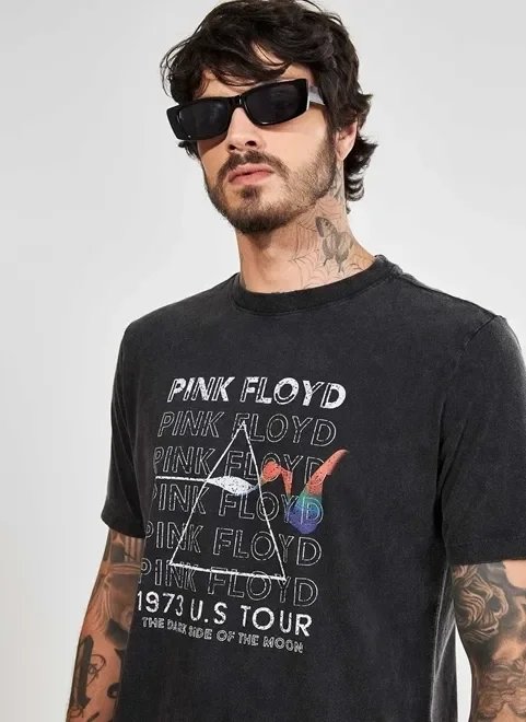 camiseta alongada marmorizada pink floyd camiseta alongada marmorizada pink floyd