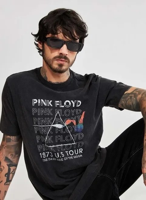 camiseta alongada marmorizada pink floyd camiseta alongada marmorizada pink floyd