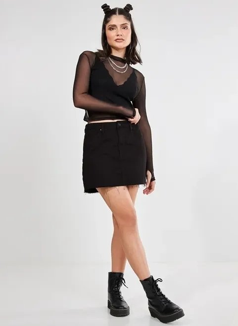 blusa de tule preta com luvinha blusa de tule preta com luvinha