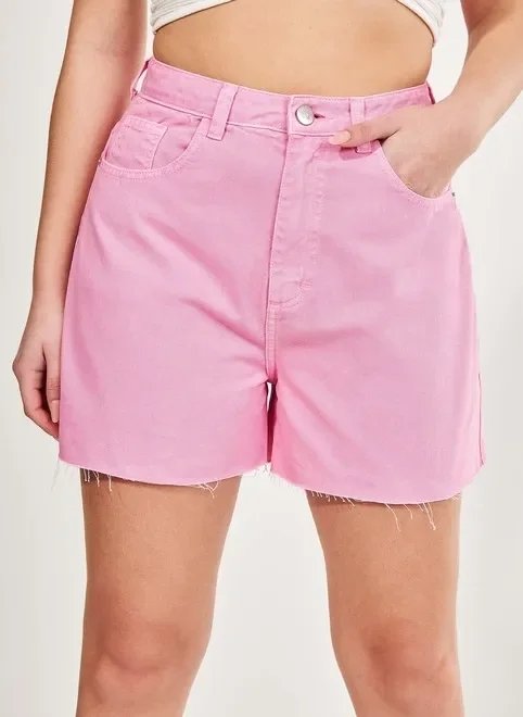 short mom em sarja rosa short mom em sarja rosa