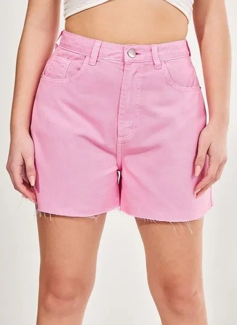 short mom em sarja rosa short mom em sarja rosa