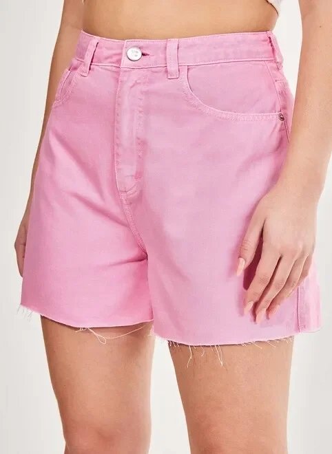 short mom em sarja rosa short mom em sarja rosa