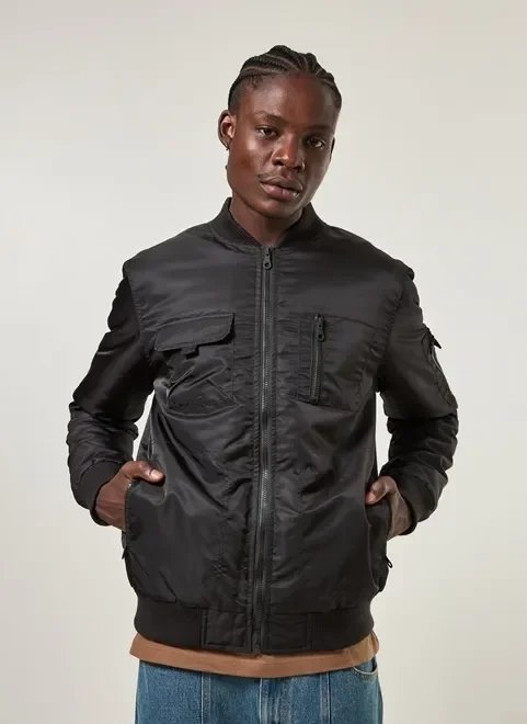 jaqueta bomber preta em nylon jaqueta bomber preta em nylon