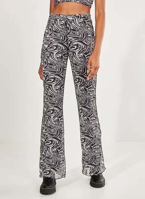 calça flare em tule marble preto e branco calça flare em tule marble preto e branco
