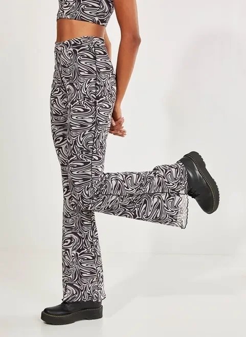 calça flare em tule marble preto e branco calça flare em tule marble preto e branco