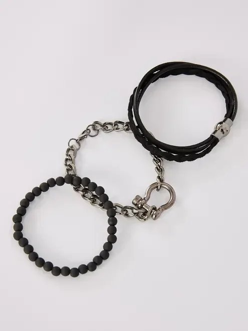 kit de pulseiras pretas e prateadas kit de pulseiras pretas e prateadas