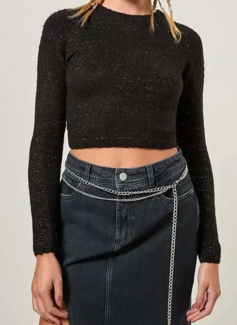 blusa cropped em tricô com brilho blusa cropped em tricô com brilho