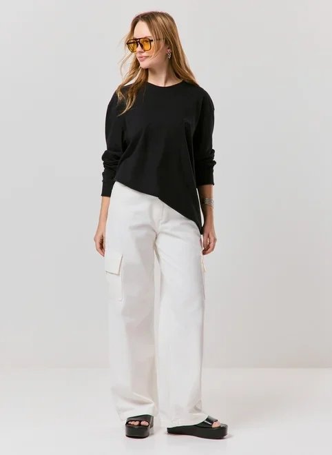 calça wide leg cargo off-white calça wide leg cargo off-white