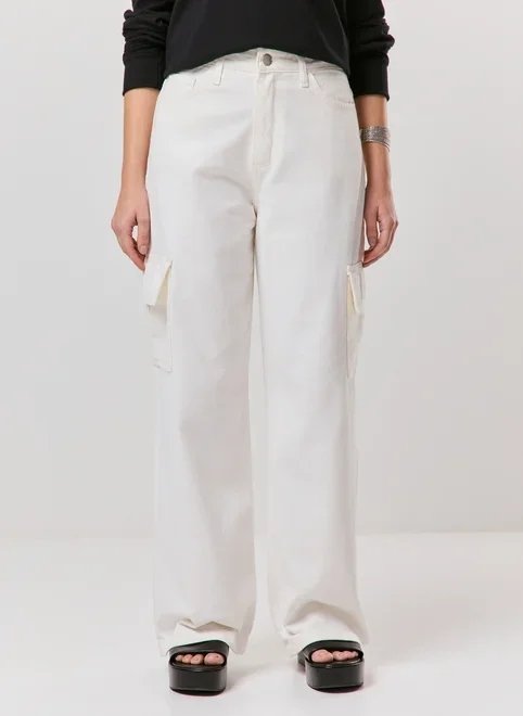 calça wide leg cargo off-white calça wide leg cargo off-white