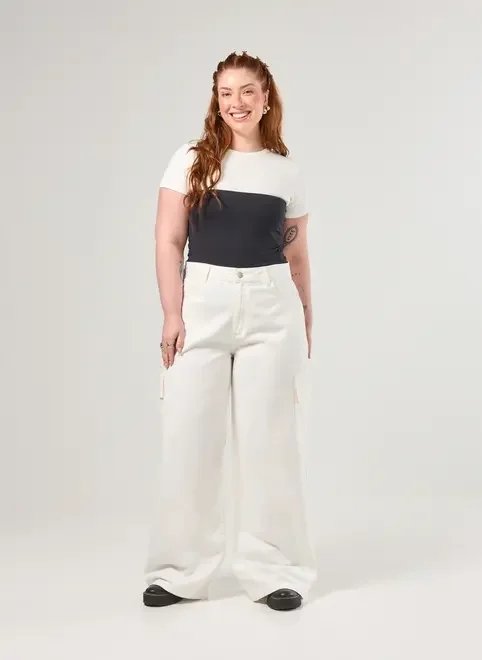 calça wide leg cargo off-white calça wide leg cargo off-white