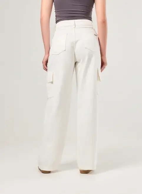calça wide leg cargo off-white calça wide leg cargo off-white