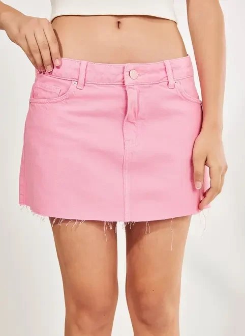 minissaia de sarja rosa cintura baixa minissaia de sarja rosa cintura baixa