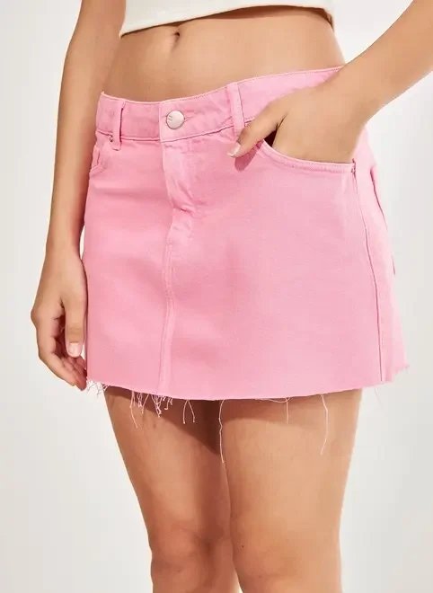 minissaia de sarja rosa cintura baixa minissaia de sarja rosa cintura baixa