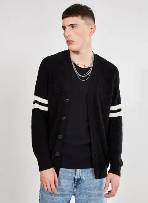 cardigan em retilínea com listras cardigan em retilínea com listras