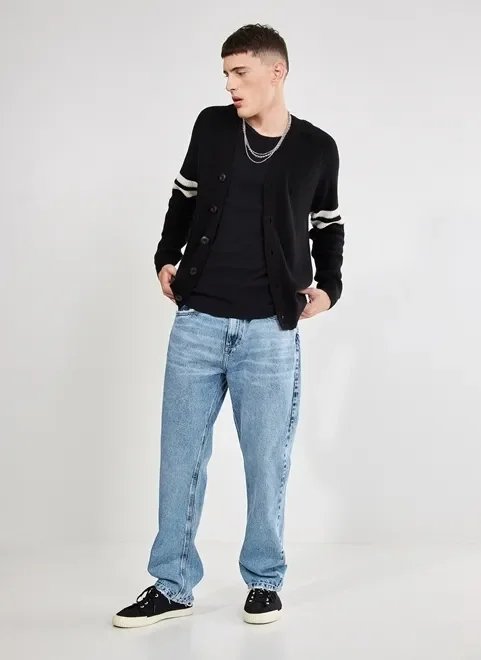 cardigan em retilínea com listras cardigan em retilínea com listras