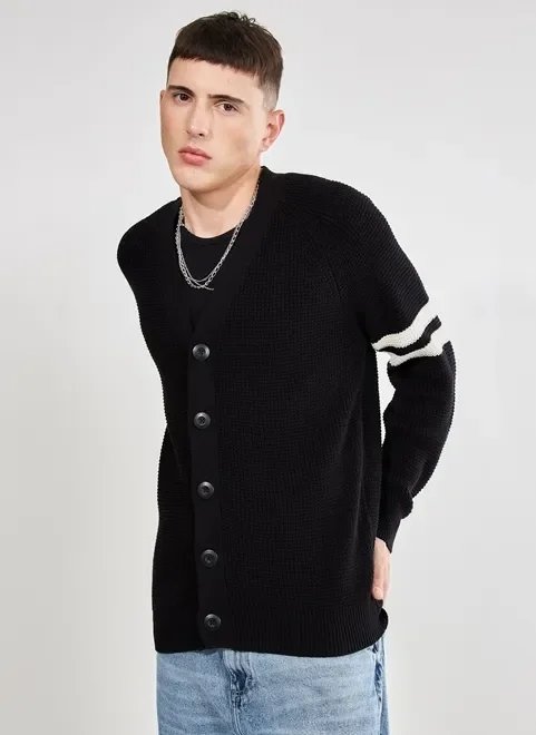 cardigan em retilínea com listras cardigan em retilínea com listras