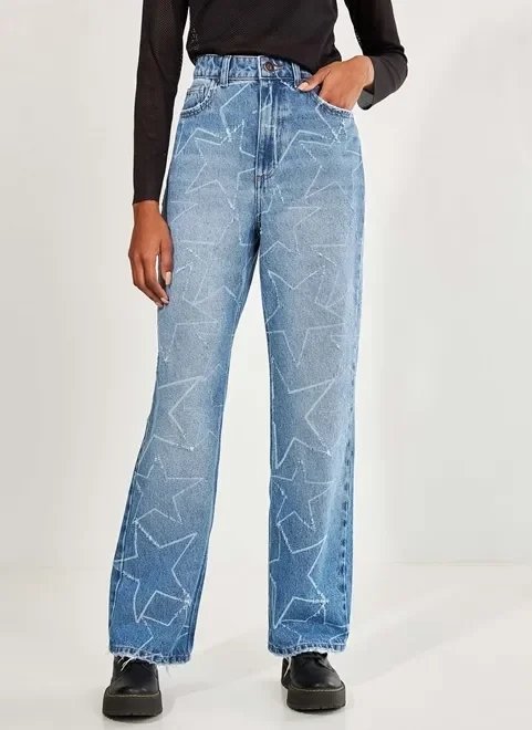 calça jeans reta over estrelas calça jeans reta over estrelas