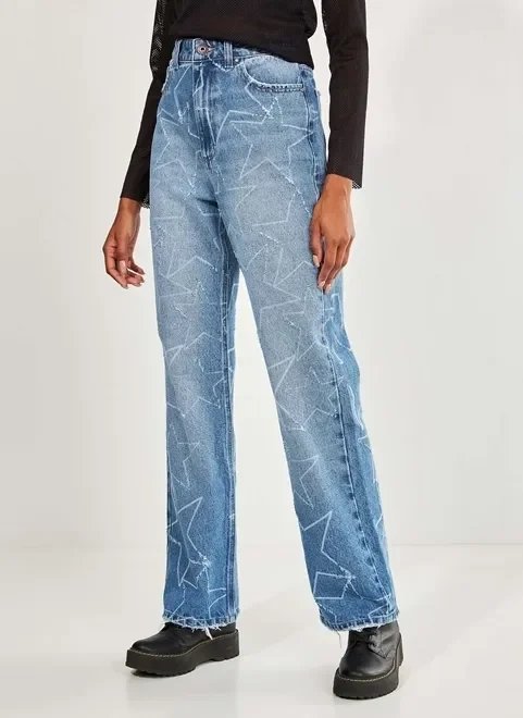 calça jeans reta over estrelas calça jeans reta over estrelas