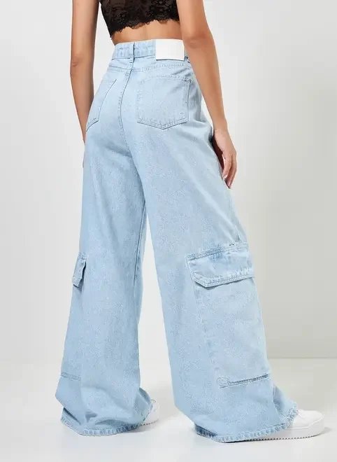 calça jeans clara wide leg cargo calça jeans clara wide leg cargo
