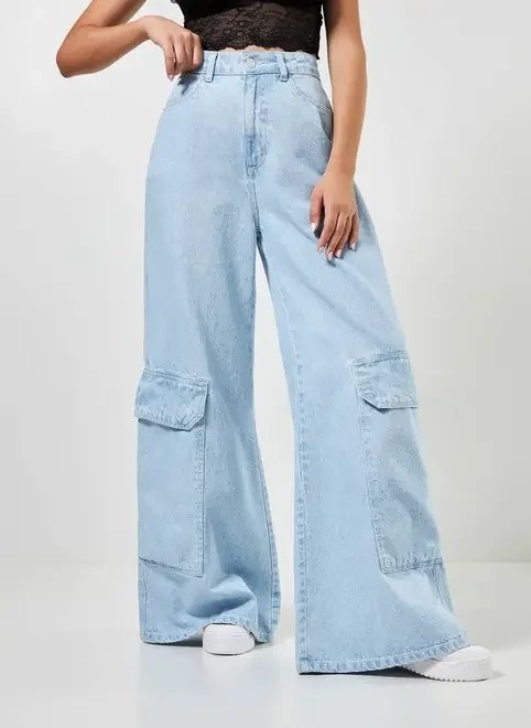 calça jeans clara wide leg cargo calça jeans clara wide leg cargo