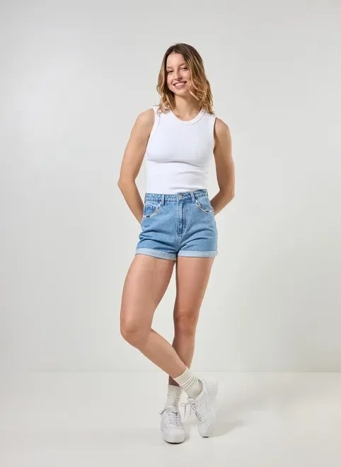 short mom jeans bordado colorido short mom jeans bordado colorido