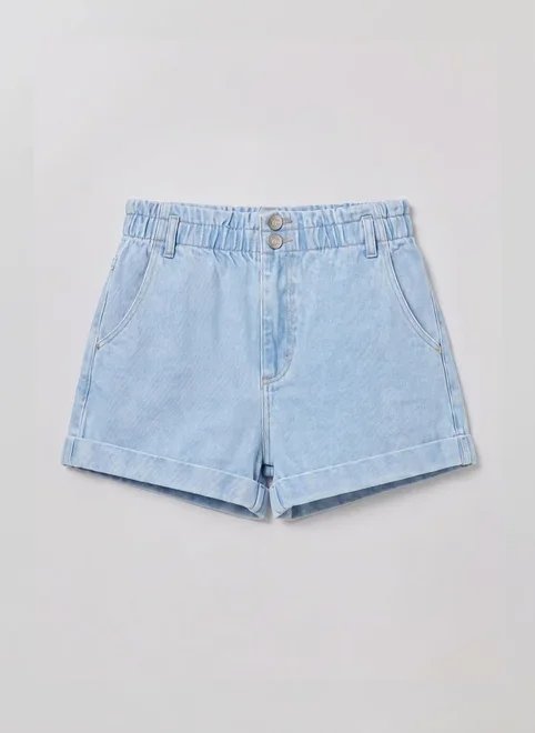 short jeans com elástico e barra dobrada short jeans com elástico e barra dobrada