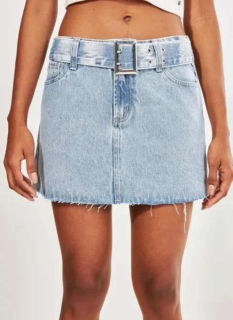 saia jeans cintura baixa com cinto saia jeans cintura baixa com cinto