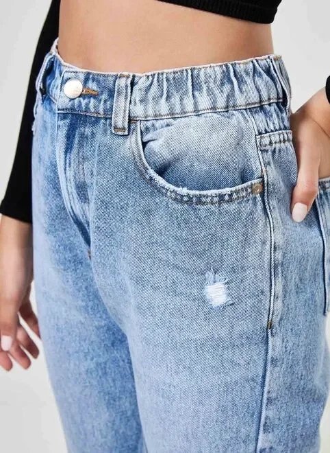 calça mom jeans marmorizada com elástico calça mom jeans marmorizada com elástico