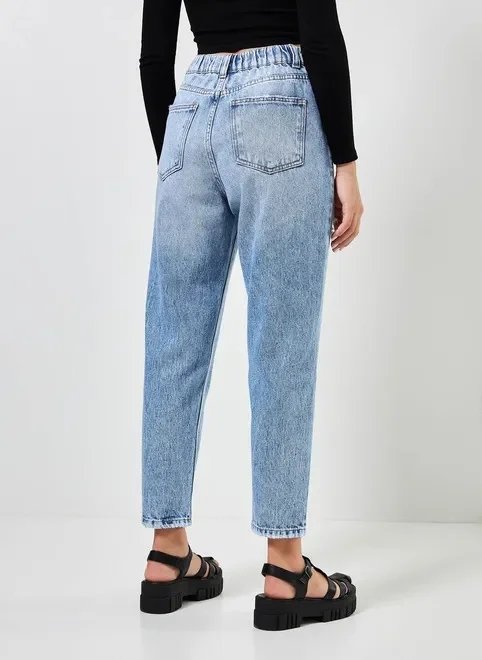 calça mom jeans marmorizada com elástico calça mom jeans marmorizada com elástico