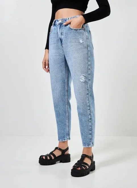 calça mom jeans marmorizada com elástico calça mom jeans marmorizada com elástico