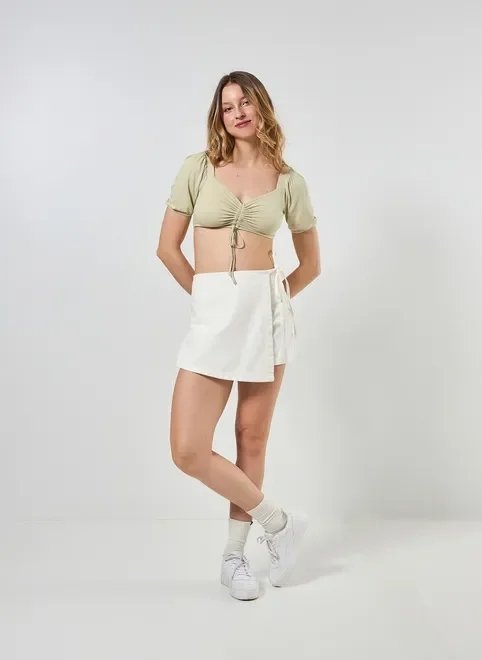 short saia transpassado em sarja short saia transpassado em sarja