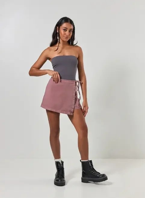 short saia transpassado em sarja short saia transpassado em sarja