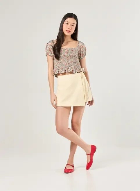 short saia transpassado em sarja short saia transpassado em sarja