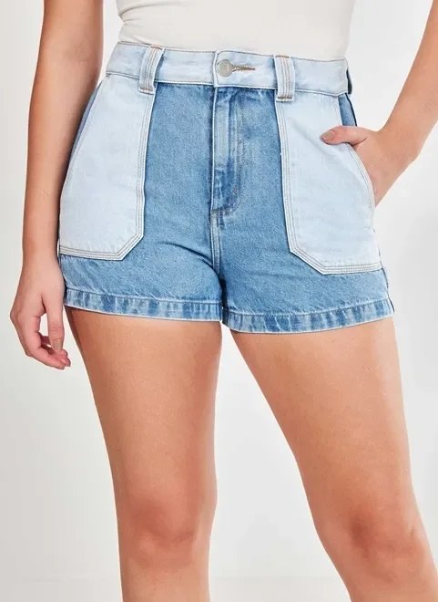 short mom jeans patchwork de cintura alta short mom jeans patchwork de cintura alta