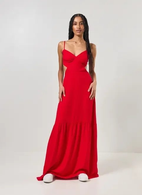 vestido longo vermelho com cut out vestido longo vermelho com cut out