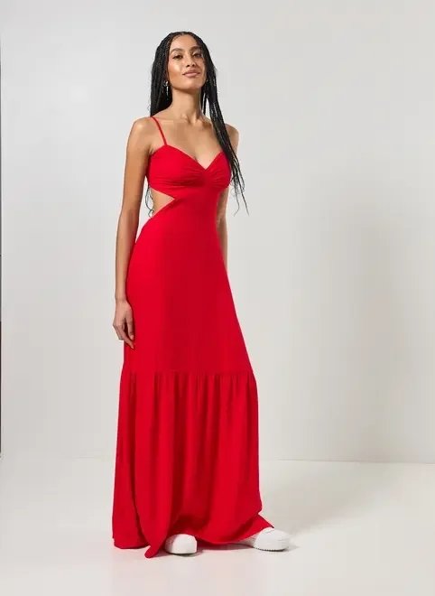 vestido longo vermelho com cut out vestido longo vermelho com cut out