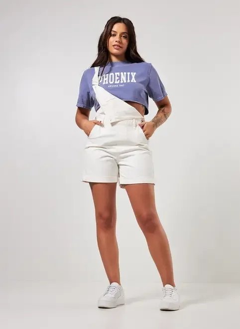 macacão curto branco de sarja macacão curto branco de sarja