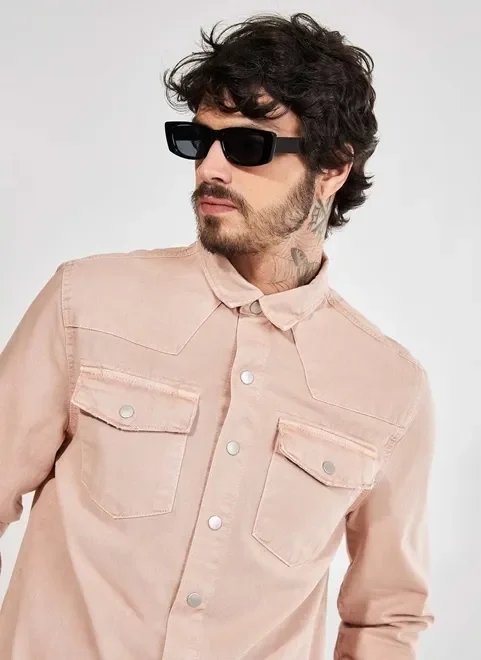 camisa overshirt em sarja rosé camisa overshirt em sarja rosé