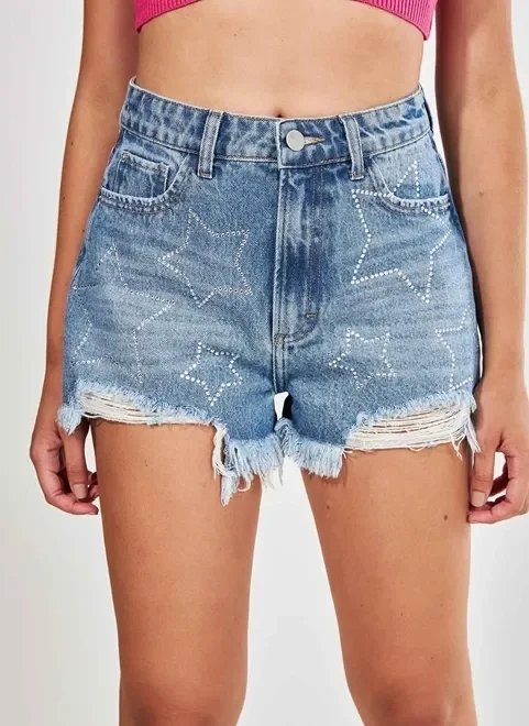 short jeans com estrelas de strass short jeans com estrelas de strass