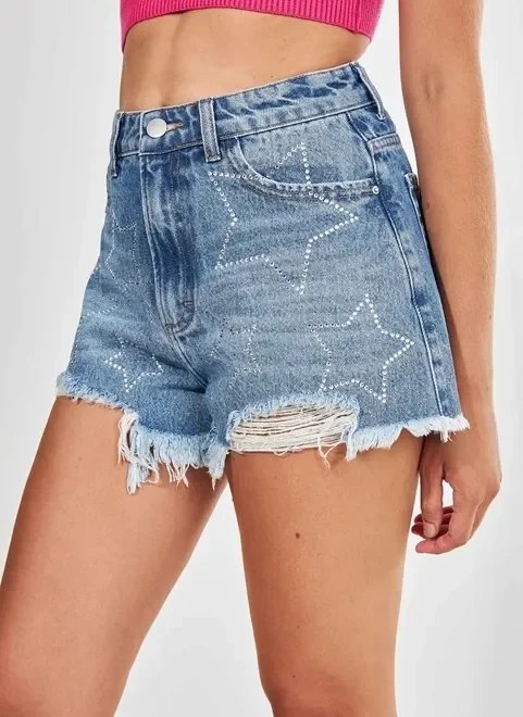 short jeans com estrelas de strass short jeans com estrelas de strass