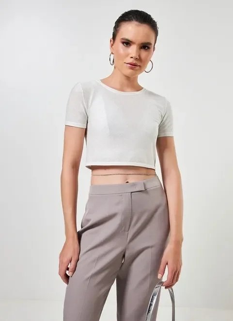 blusa cropped de lurex off-white blusa cropped de lurex off-white