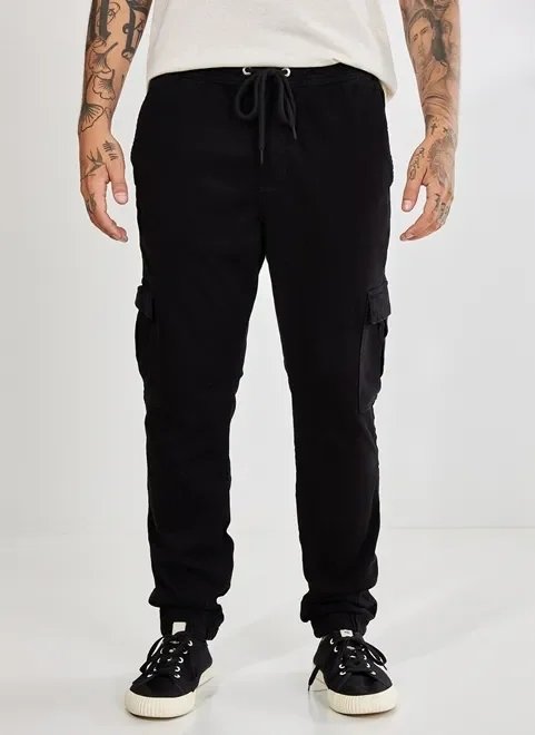 calça jogger de sarja preta cargo calça jogger de sarja preta cargo