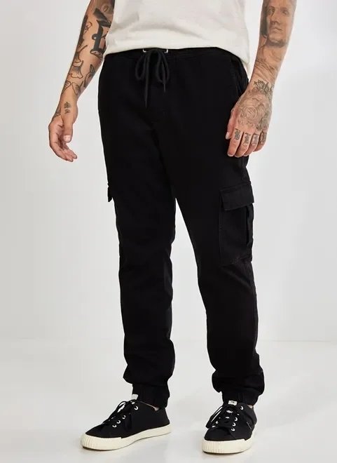 calça jogger de sarja preta cargo calça jogger de sarja preta cargo